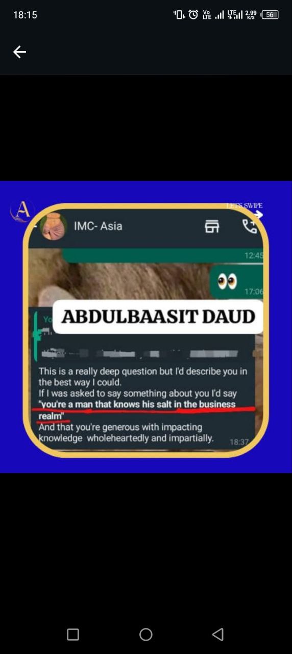 Testimonial from IMC Asia about Abdulbaasit Daud